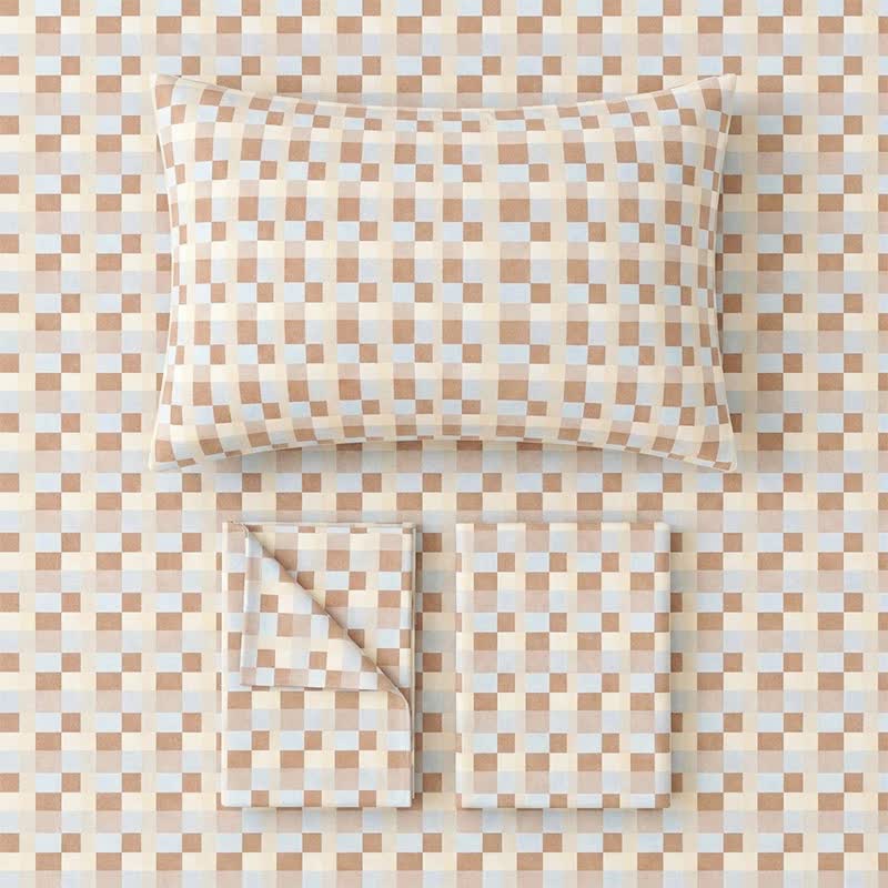 Warm Neutral Mosaic Check Bedding Set - image 1