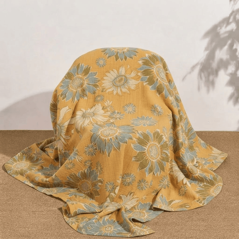 Vintage Orange Sunflower Cotton Blanket - image 2
