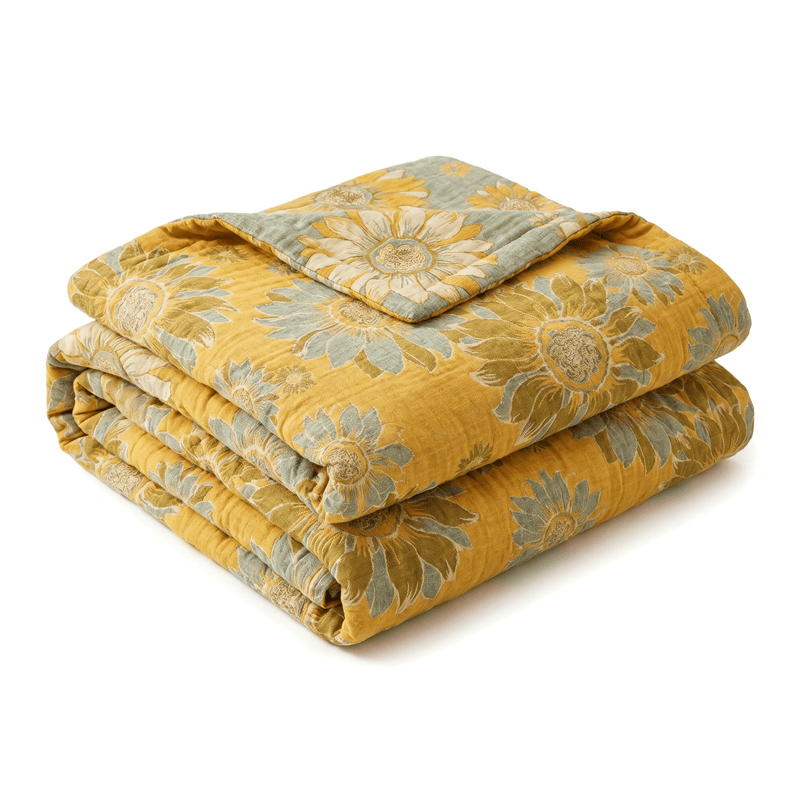 Vintage Orange Sunflower Cotton Blanket - image 7