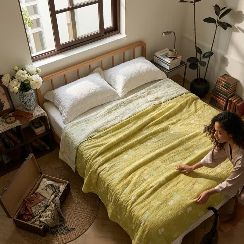 Soft Green Floral Reversible Cotton Quilt - image 2