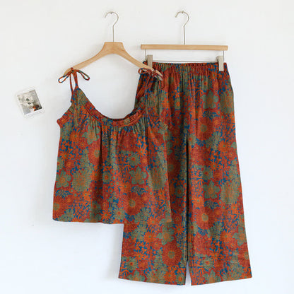 Vintage Floral Tie Strap Loungewear Set - image 3
