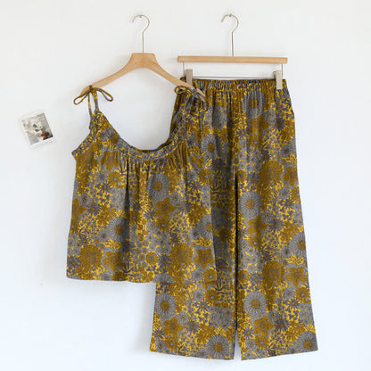 Vintage Floral Tie Strap Loungewear Set - Grey - XL - image 9