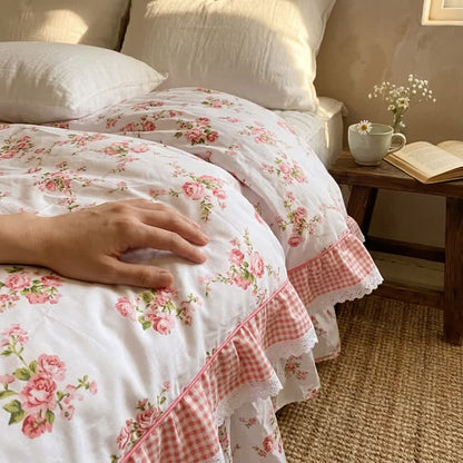 Vintage Floral Ruffle Cotton Bedding Set - image 4