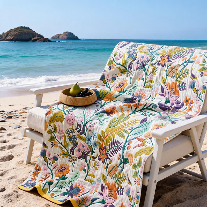 Floral 4-Layer Muslin Cotton Beach & Bath Towel - image 2
