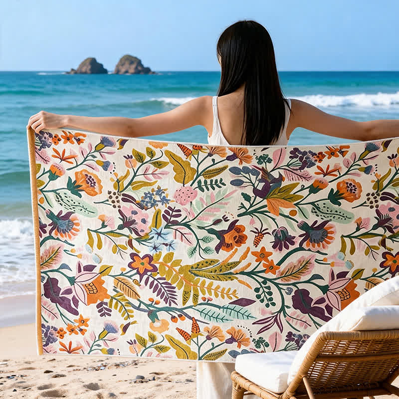 Floral 4-Layer Muslin Cotton Beach & Bath Towel - image 4