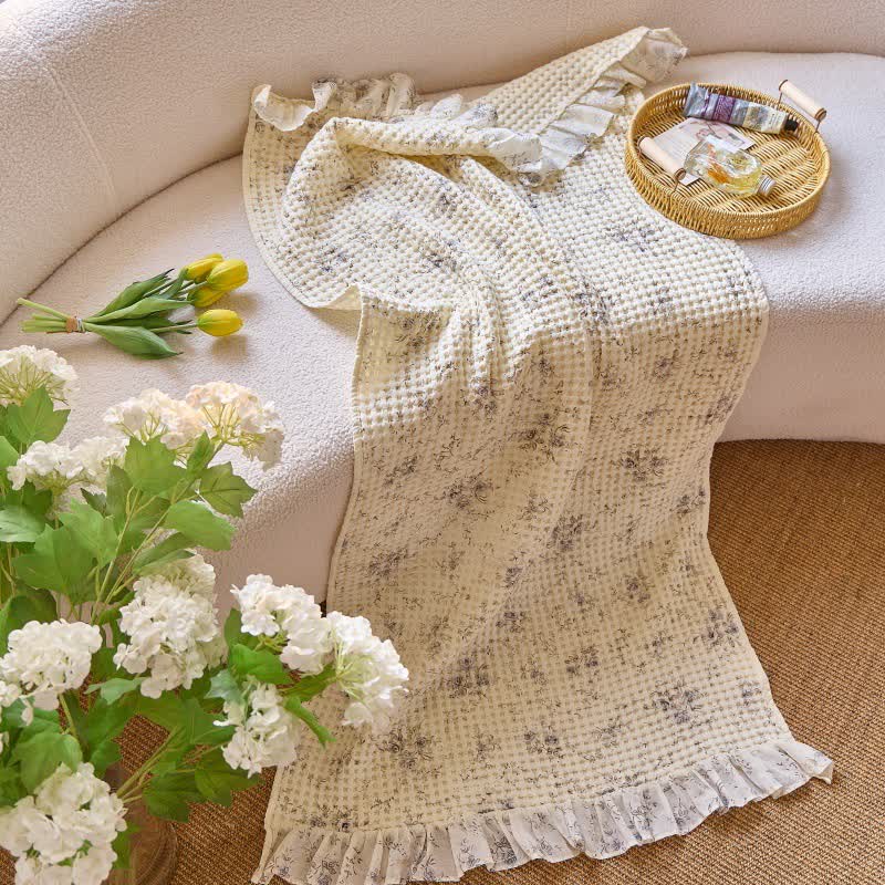 Cotton Waffle Weave Bath Towel with Ruffle Trim - Blue - 2PCS - 19"W x 39"L & 27"W x 55"L - image 2