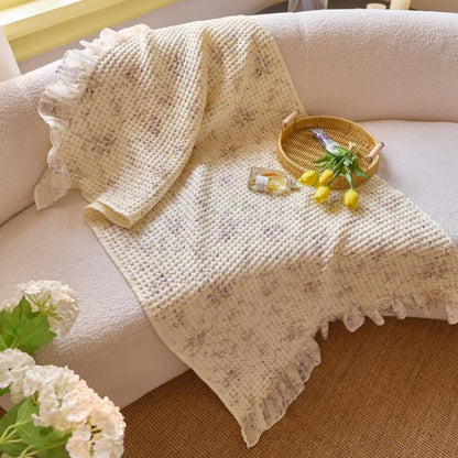 Cotton Waffle Weave Bath Towel with Ruffle Trim - Purple - 2PCS - 19"W x 39"L & 27"W x 55"L - image 3