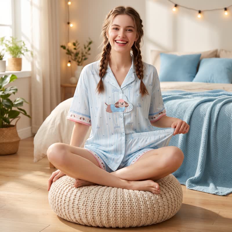Sky Blue Puppy Print  Pajama Set - image 1