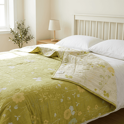 Soft Green Floral Reversible Cotton Quilt - image 6