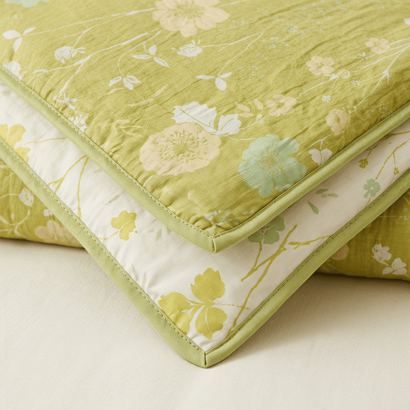 Soft Green Floral Reversible Cotton Quilt - image 10