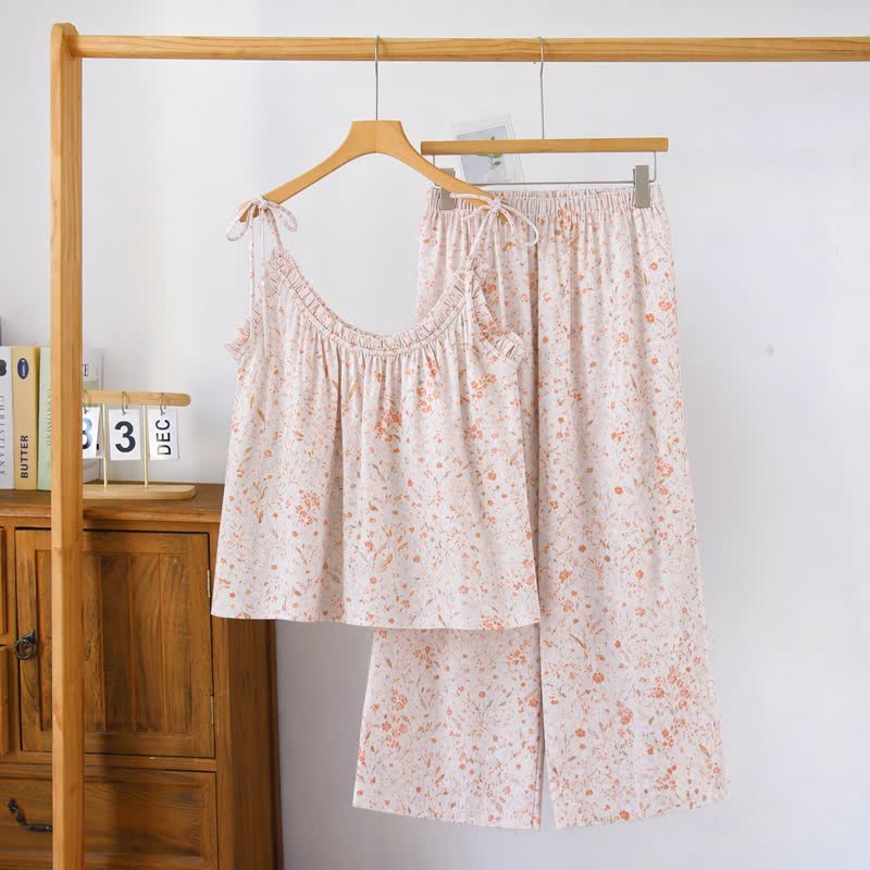 Ditsy Floral Tie Strap Cami Loungewear Set - Pink - XL - image 0