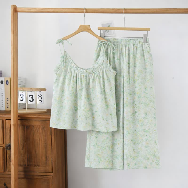 Rose Floral Spaghetti Strap Loungewear - Green - XL - image 0