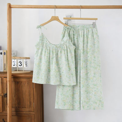 Rose Floral Spaghetti Strap Loungewear - Green - XL - image 0
