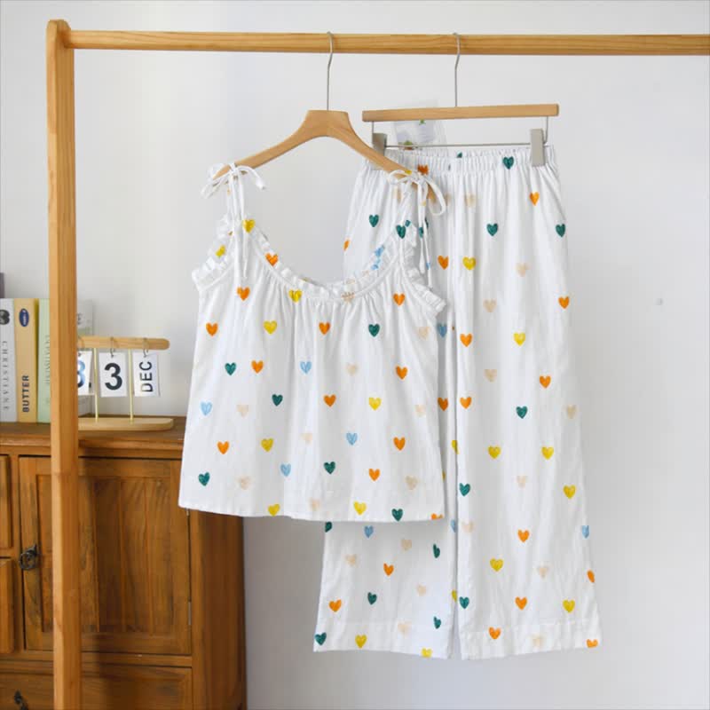 Sweetheart Print Spaghetti Strap Loungewear - White - XL - image 0