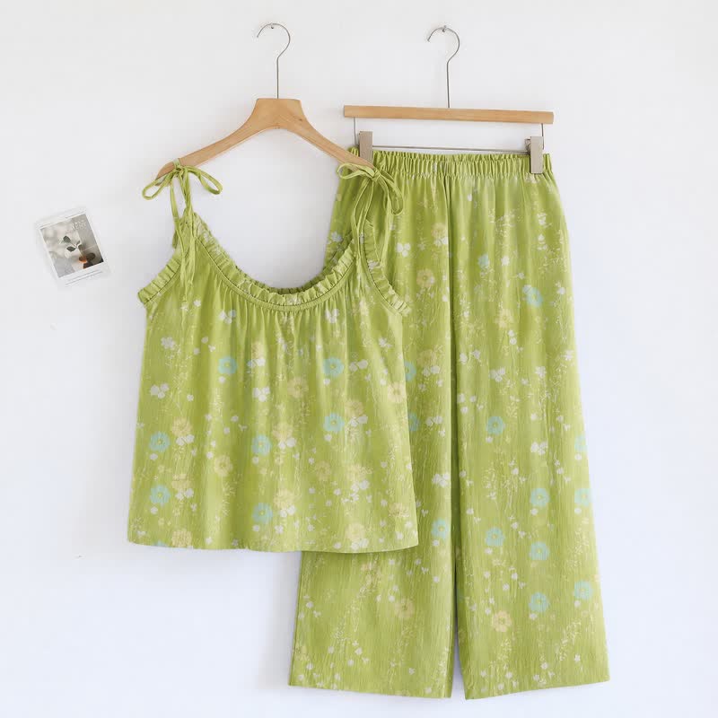 Ditsy Floral Spaghetti Strap Loungewear - Green - XL - image 0