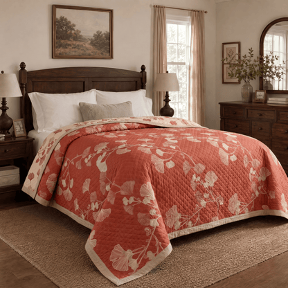 Red Ginkgo Leaf Pattern Cotton Blanket - image 4