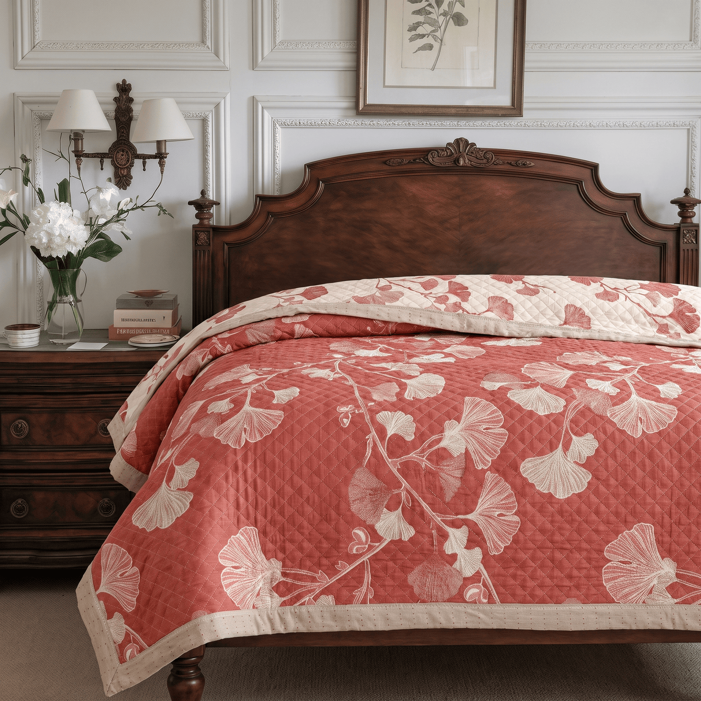 Red Ginkgo Leaf Pattern Cotton Blanket - image 3