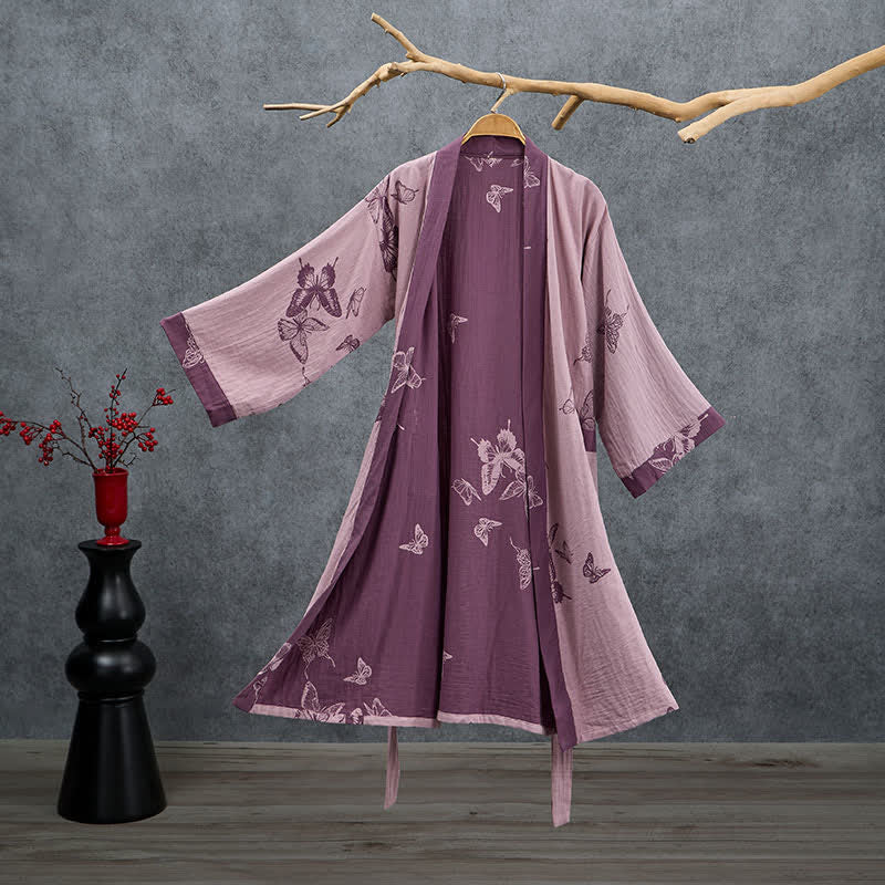Butterfly Cotton Double Gauze Kimono Robe - Dusty Lavender - 2XL - image 7