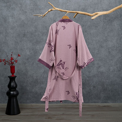 Butterfly Cotton Double Gauze Kimono Robe - image 8