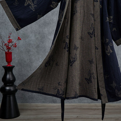 Navy Butterfly Cotton Double Gauze Kimono Robe - image 4