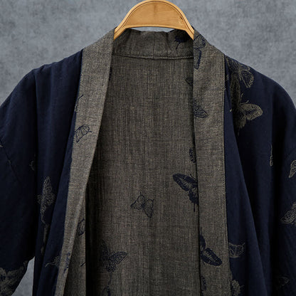 Navy Butterfly Cotton Double Gauze Kimono Robe - image 3