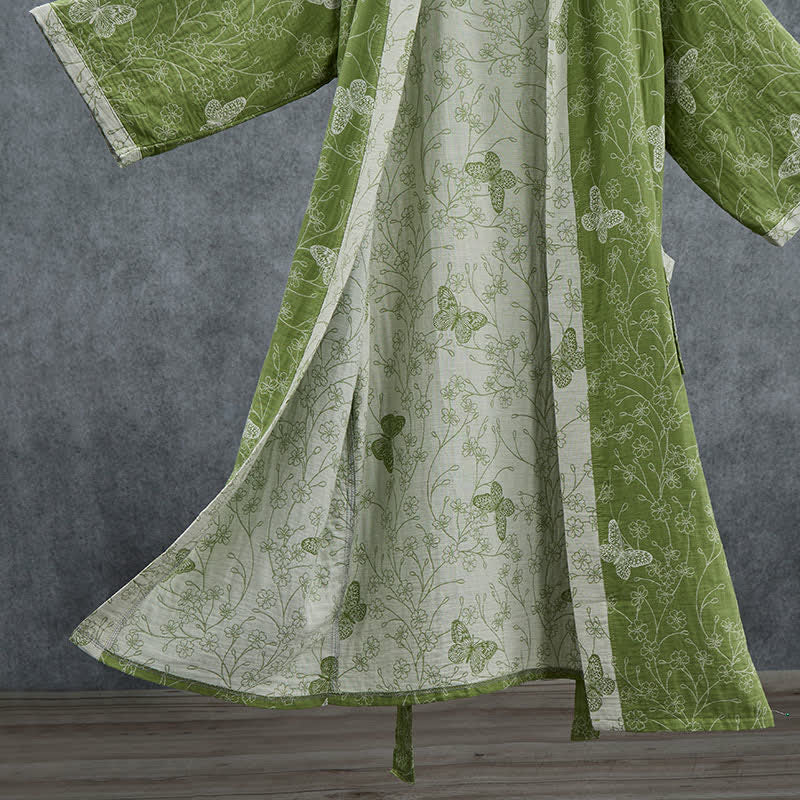 Olive Botanical Butterfly Kimono Bathrobe - image 4