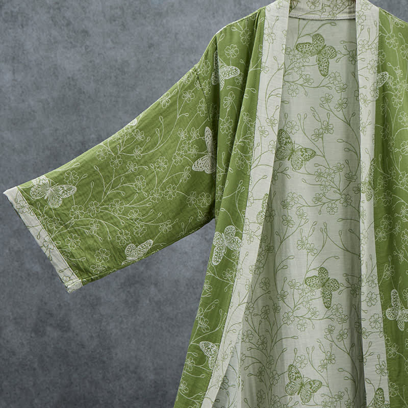 Olive Botanical Butterfly Kimono Bathrobe - image 2