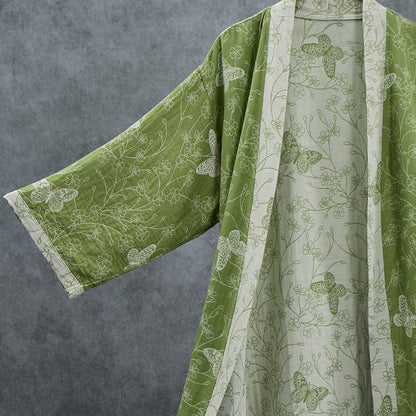 Olive Botanical Butterfly Kimono Bathrobe - image 2