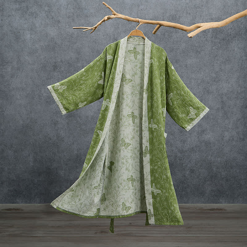 Olive Botanical Butterfly Kimono Bathrobe - Green - 2XL - image 0