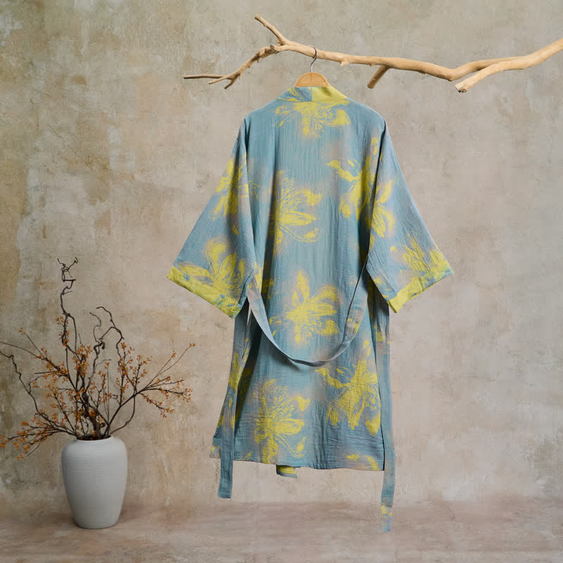 Bohemian Floral Cotton Double Gauze Kimono Robe - image 1