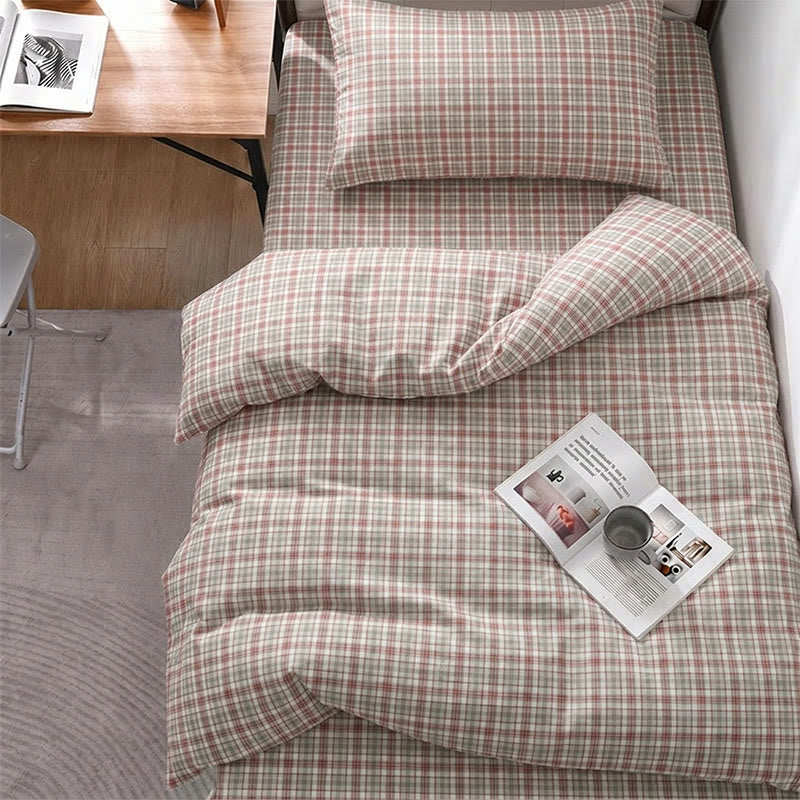 Pink Plaid Twin XL Dorm Bedding Set - Pink & Grey Plaid - Twin XL - 5-Piece Complete Set - image 0