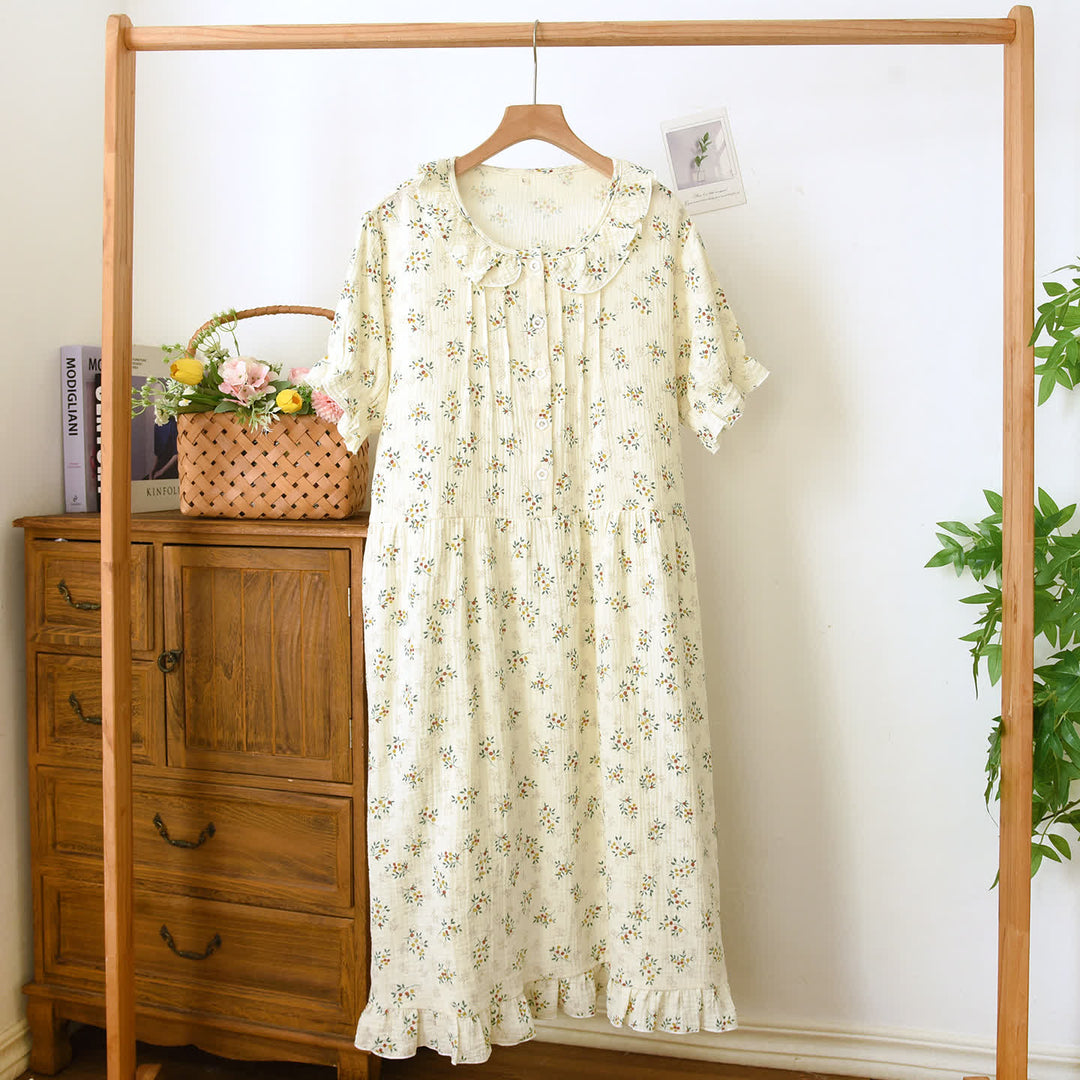 Ruffle Collar Cottagecore Muslin Nightgown - Beige - XL - image 0