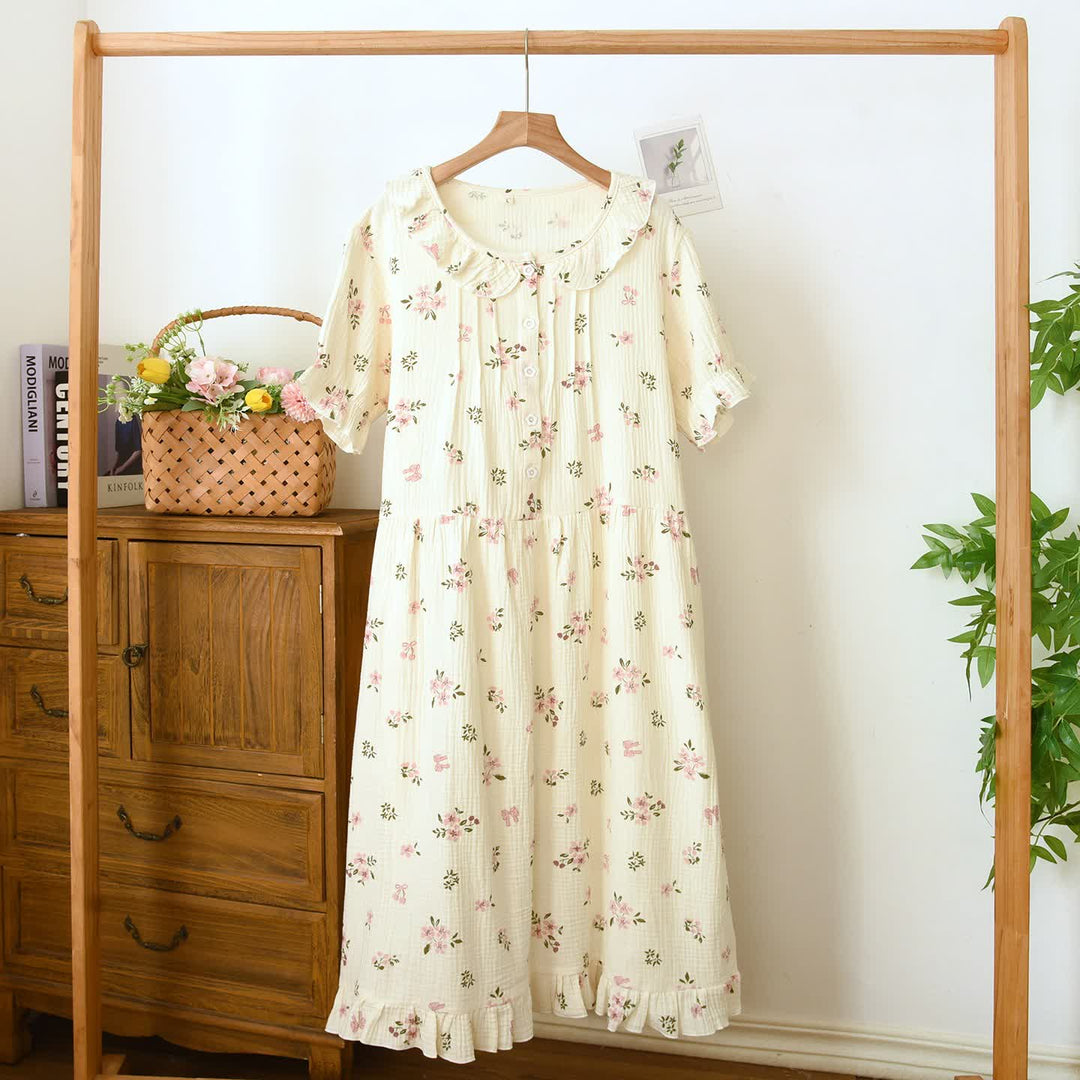 Cottagecore Ruffled Cotton Muslin Nightgown - Beige - XL - image 0