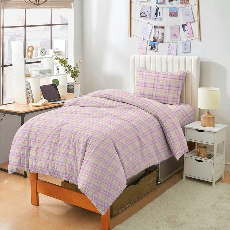 Soft Purple Plaid Twin XL Dorm Bedding Set - image 1