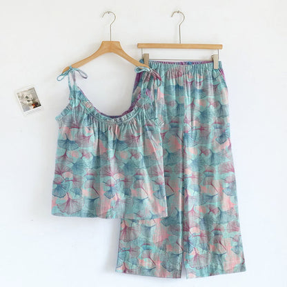 Dreamy Ginkgo Leaf Cami Loungewear Set - Blue Pink - XL - image 4