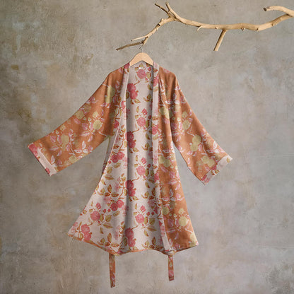 Botanical Pomegranate Print Cotton Kimono Robe - Green & Red - 2XL - image 0