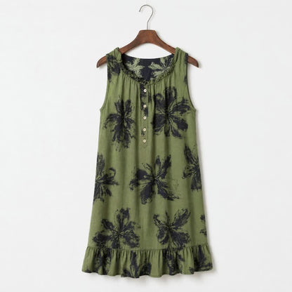 Botanical Nocturne Floral Cotton Lounge Dress - Green - L - image 2