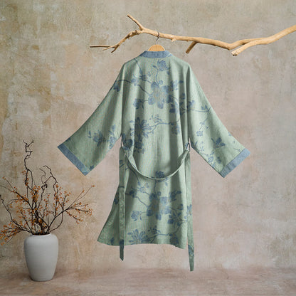 Sage Blue Floral Cotton Kimono Robe - image 6