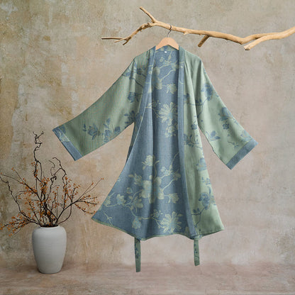 Sage Blue Floral Cotton Kimono Robe - Sage & Blue - 2XL - image 5