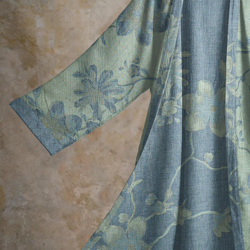 Sage Blue Floral Cotton Kimono Robe - image 9