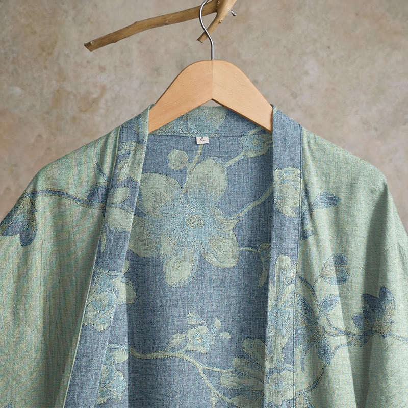 Sage Blue Floral Cotton Kimono Robe - image 8