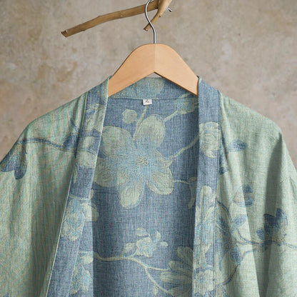 Sage Blue Floral Cotton Kimono Robe - image 8