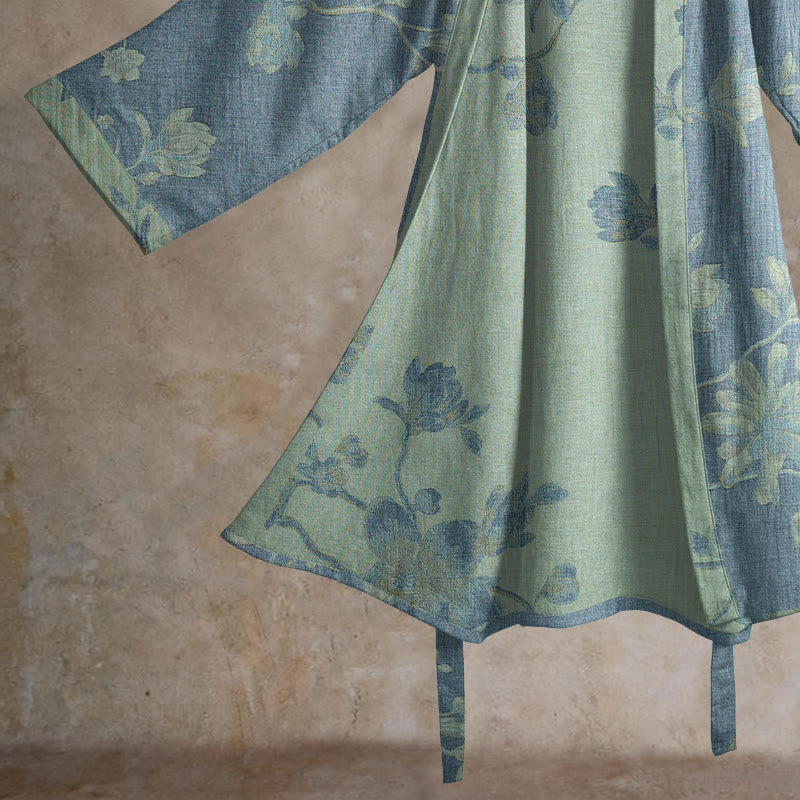 Sage Blue Floral Cotton Kimono Robe - image 4