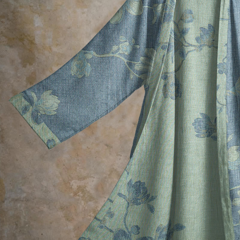 Sage Blue Floral Cotton Kimono Robe - image 2