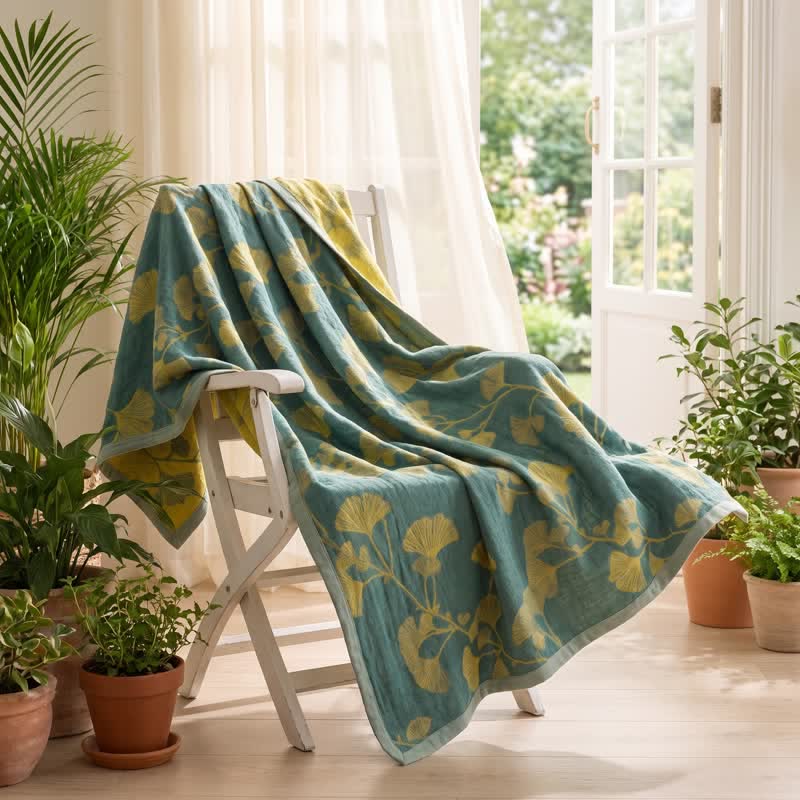 Nordic Ginkgo Leaf Reversible Cotton Quilt - image 4