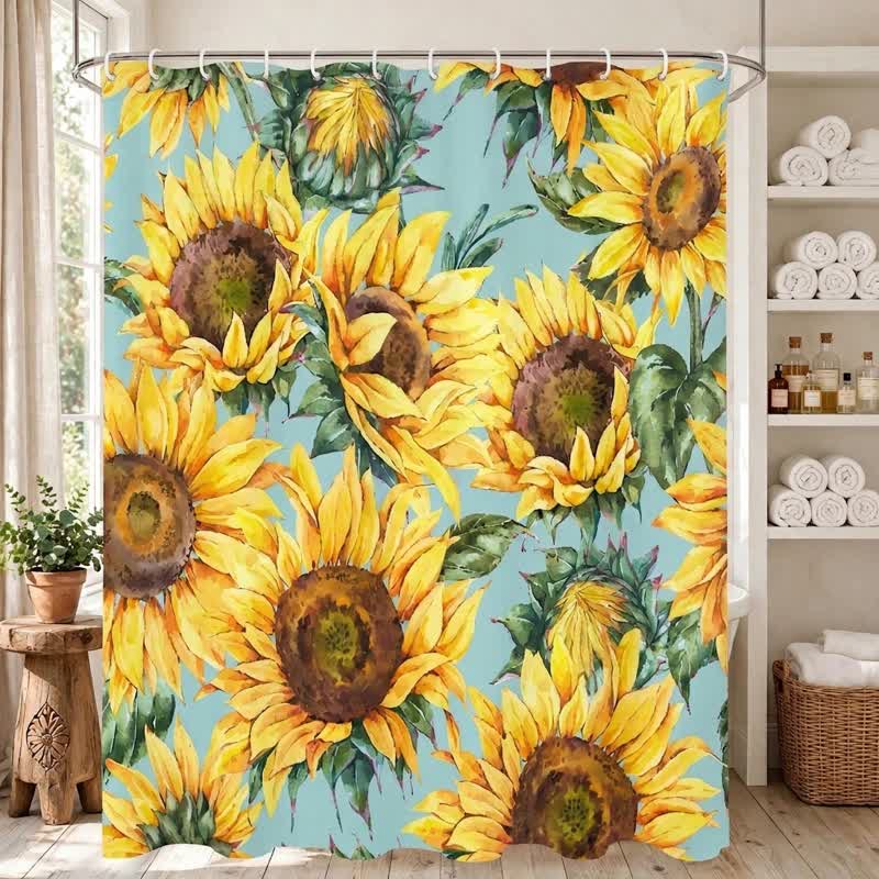Nordic Sunflower Waterproof Shower Curtain - Yellow & Green - 71"W x 79"L - image 0