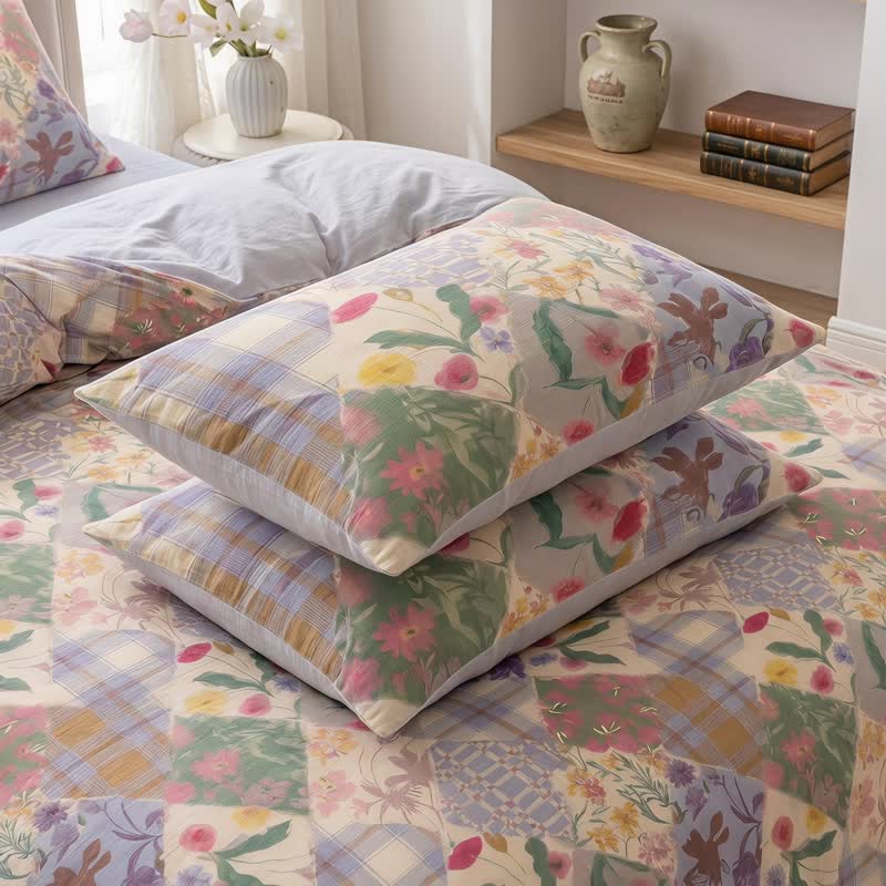 Garden Patchwork Floral Cotton Bedding Set - Multicolor - 20" x 37" - 2PCS Pillowcases - image 4