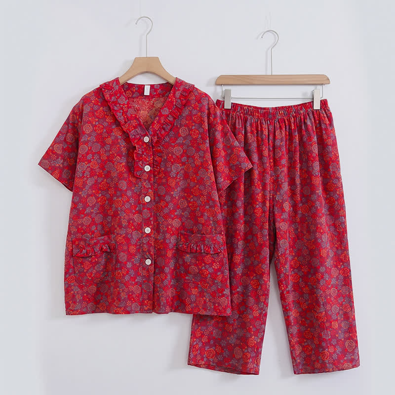 Plus Size Ruffle Trim Cropped Capri Loungewear Set - image 5