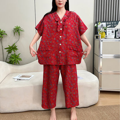 Plus Size Ruffle Trim Cropped Capri Loungewear Set - image 2