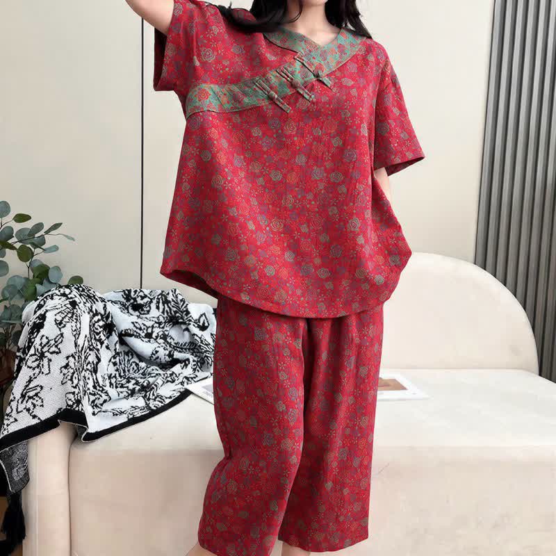 Plus Size Floral Cropped Capris Pants Loungewear - image 1